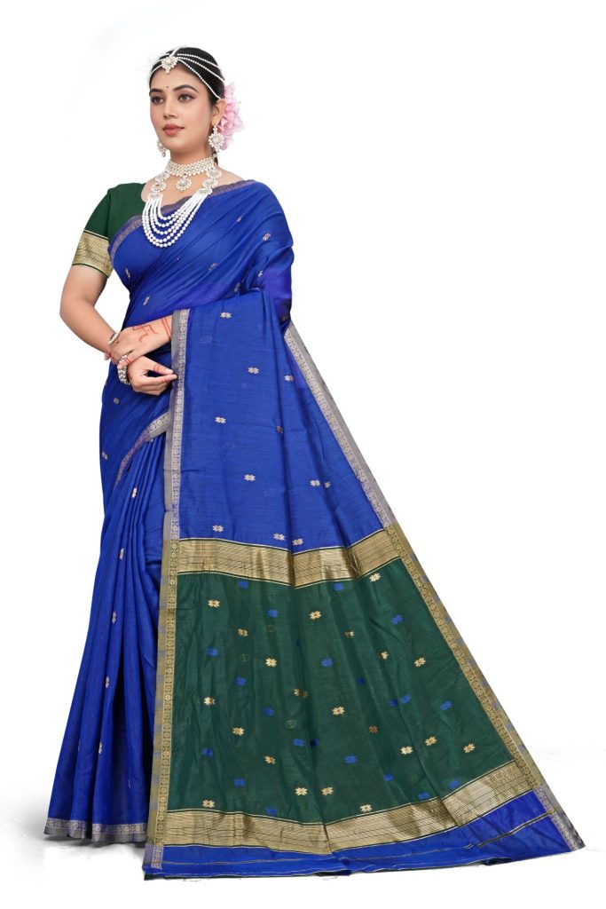 AXONIT Women's Cotton Saree with Zari Motifs & Dual Tone Finish with Unstitched Blouse Piece