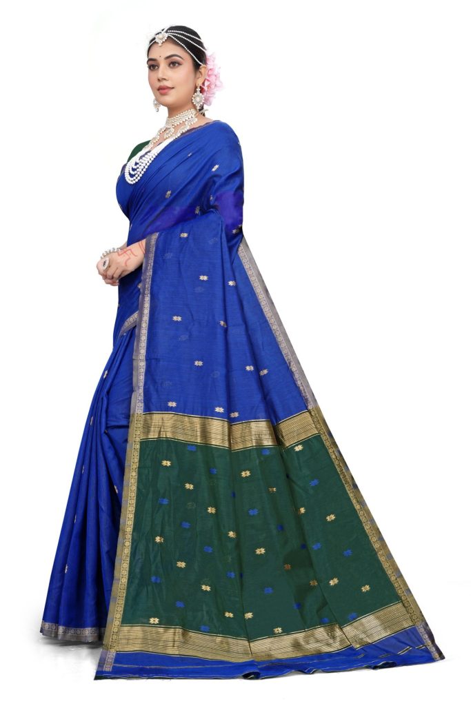 AXONIT Women's Cotton Saree with Zari Motifs & Dual Tone Finish with Unstitched Blouse Piece