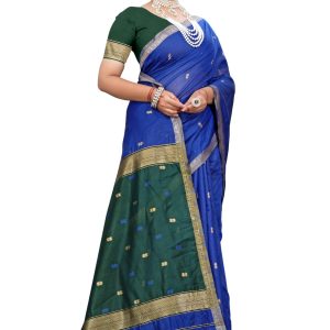 AXONIT Women's Cotton Saree with Zari Motifs & Dual Tone Finish with Unstitched Blouse Piece
