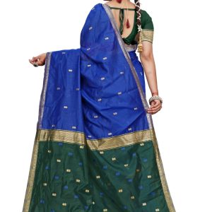 AXONIT Women's Cotton Saree with Zari Motifs & Dual Tone Finish with Unstitched Blouse Piece
