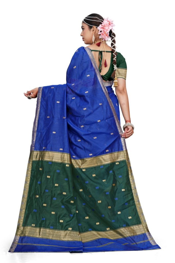 AXONIT Women's Cotton Saree with Zari Motifs & Dual Tone Finish with Unstitched Blouse Piece