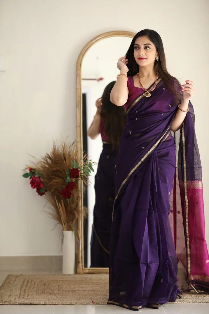 AXONIT Women's Cotton Saree with Zari Motifs & Dual Tone Finish with Unstitched Blouse Piece