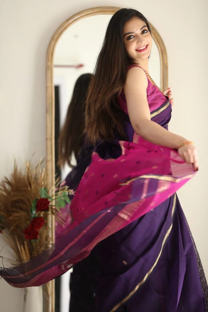AXONIT Women's Cotton Saree with Zari Motifs & Dual Tone Finish with Unstitched Blouse Piece