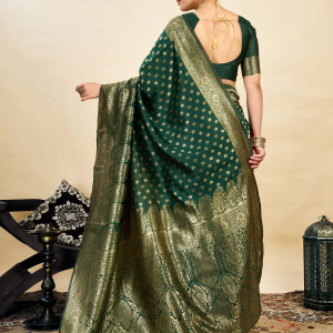 AXONIT Women's Silk Blend Banarasi Jacquard Classic Motif Design Saree with Unstitched Blouse Piece
