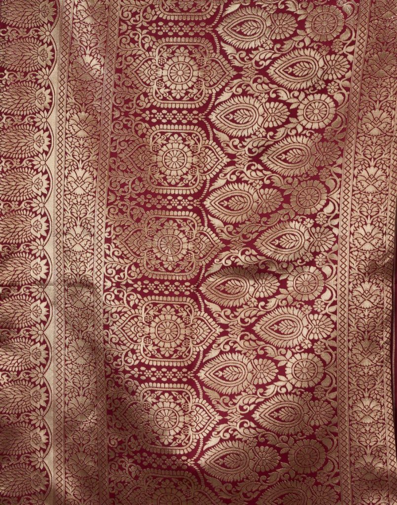 AXONIT Women's Silk Blend Banarasi Jacquard Classic Motif Design Saree with Unstitched Blouse Piece