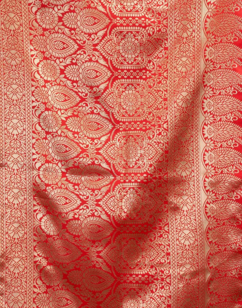 AXONIT Women's Silk Blend Banarasi Jacquard Classic Motif Design Saree with Unstitched Blouse Piece