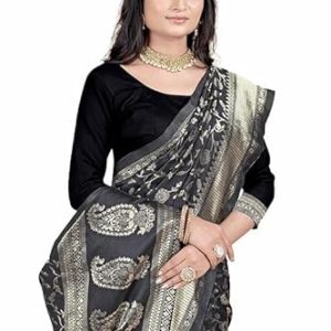 AXONIT Women's Silk Saree with Floral & Paisley Weaving & Traditional Golden Pallu with Unstitched Blouse Piece