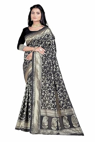 AXONIT Women's Silk Saree with Floral & Paisley Weaving & Traditional Golden Pallu with Unstitched Blouse Piece
