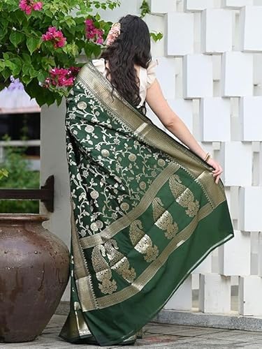 AXONIT Women's Silk Saree with Floral & Paisley Weaving & Traditional Golden Pallu with Unstitched Blouse Piece