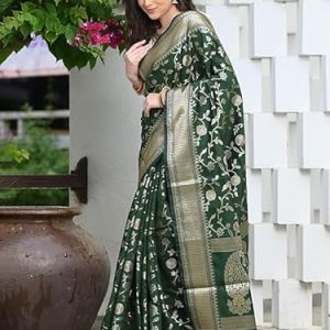 AXONIT Women's Silk Saree with Floral & Paisley Weaving & Traditional Golden Pallu with Unstitched Blouse Piece
