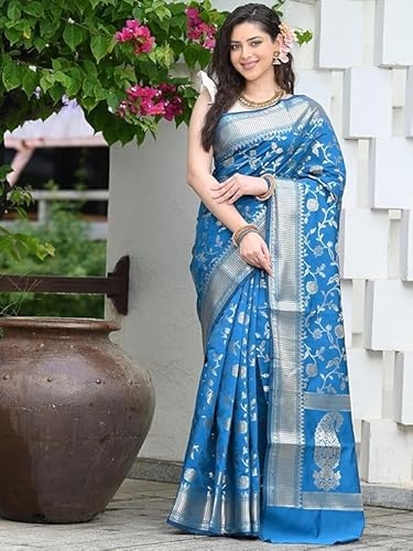 AXONIT Women's Silk Saree with Floral & Paisley Weaving & Traditional Golden Pallu with Unstitched Blouse Piece