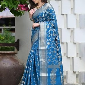 AXONIT Women's Silk Saree with Floral & Paisley Weaving & Traditional Golden Pallu with Unstitched Blouse Piece