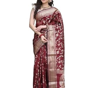 AXONIT Women's Silk Saree with Floral & Paisley Weaving & Traditional Golden Pallu with Unstitched Blouse Piece
