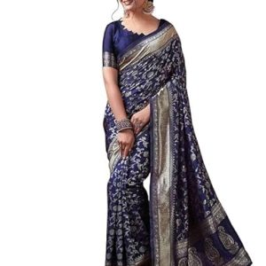 AXONIT Women's Silk Saree with Floral & Paisley Weaving & Traditional Golden Pallu with Unstitched Blouse Piece