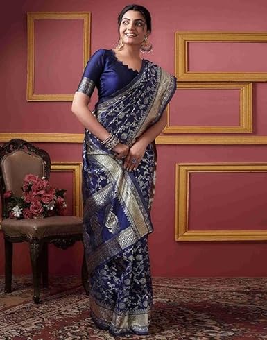 AXONIT Women's Silk Saree with Floral & Paisley Weaving & Traditional Golden Pallu with Unstitched Blouse Piece