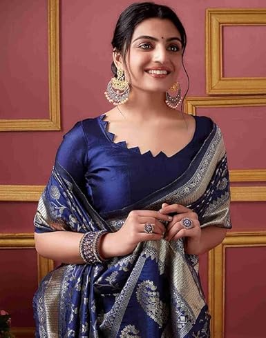 AXONIT Women's Silk Saree with Floral & Paisley Weaving & Traditional Golden Pallu with Unstitched Blouse Piece