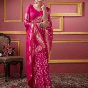 AXONIT Women's Silk Saree with Floral & Paisley Weaving & Traditional Golden Pallu with Unstitched Blouse Piece