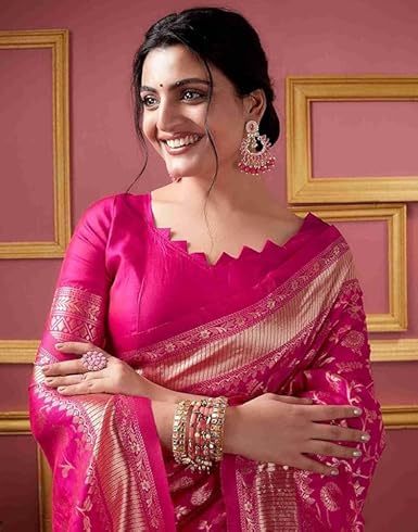 AXONIT Women's Silk Saree with Floral & Paisley Weaving & Traditional Golden Pallu with Unstitched Blouse Piece