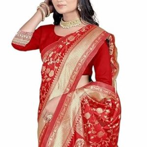 AXONIT Women's Silk Saree with Floral & Paisley Weaving & Traditional Golden Pallu with Unstitched Blouse Piece