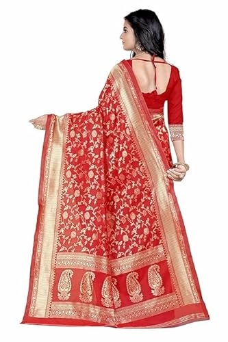 AXONIT Women's Silk Saree with Floral & Paisley Weaving & Traditional Golden Pallu with Unstitched Blouse Piece