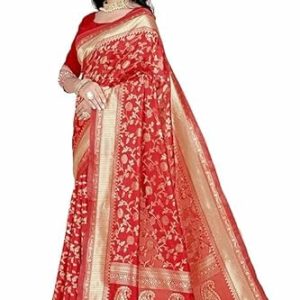AXONIT Women's Silk Saree with Floral & Paisley Weaving & Traditional Golden Pallu with Unstitched Blouse Piece
