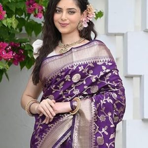 AXONIT Women's Silk Saree with Floral & Paisley Weaving & Traditional Golden Pallu with Unstitched Blouse Piece