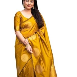 AXONIT Women's Silk Saree with Polka Butti Weaving & Golden Zari Pallu with Unstitched Blouse Piece