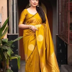 AXONIT Women's Silk Saree with Polka Butti Weaving & Golden Zari Pallu with Unstitched Blouse Piece