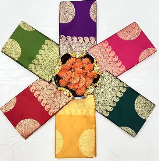AXONIT Women's Silk Saree with Polka Butti Weaving & Golden Zari Pallu with Unstitched Blouse Piece