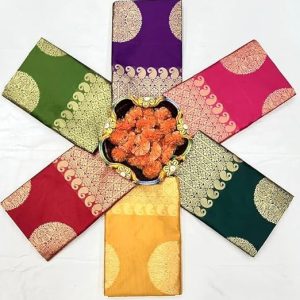 AXONIT Women's Silk Saree with Polka Butti Weaving & Golden Zari Pallu with Unstitched Blouse Piece