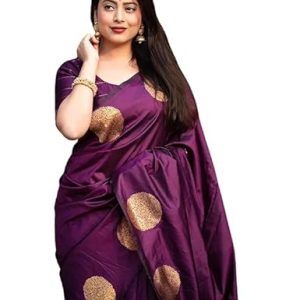AXONIT Women's Silk Saree with Polka Butti Weaving & Golden Zari Pallu with Unstitched Blouse Piece
