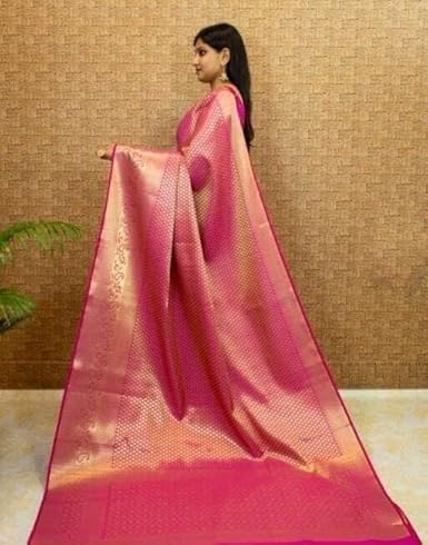 AXONIT Women's Banarasi Silk Saree with Golden Zari Weaving & Border with Unstitched Blouse Piece