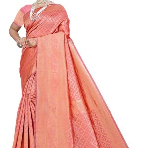 AXONIT Women's Banarasi Silk Saree with Golden Zari Weaving & Border with Unstitched Blouse Piece
