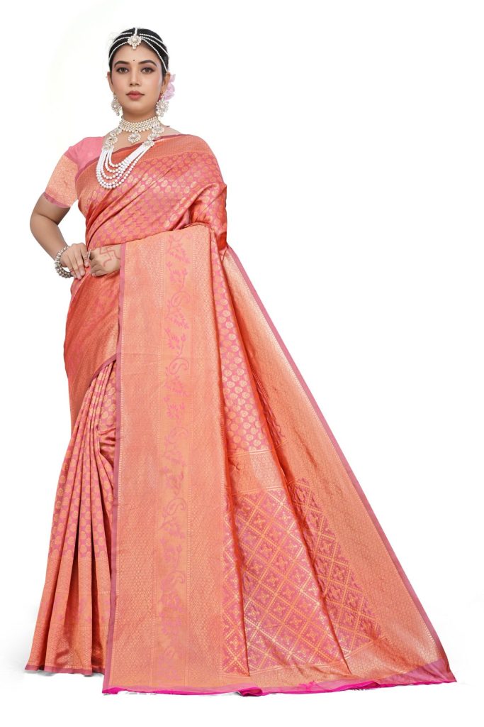 AXONIT Women's Banarasi Silk Saree with Golden Zari Weaving & Border with Unstitched Blouse Piece