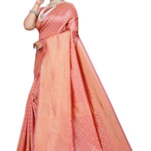 AXONIT Women's Banarasi Silk Saree with Golden Zari Weaving & Border with Unstitched Blouse Piece