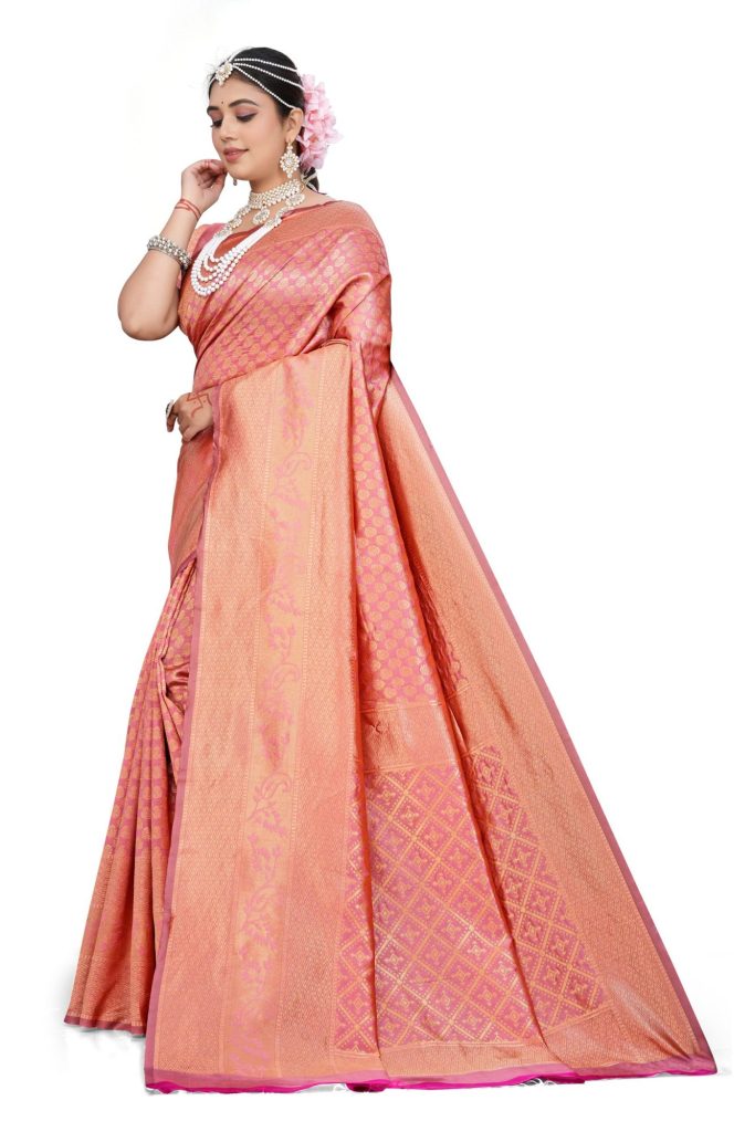 AXONIT Women's Banarasi Silk Saree with Golden Zari Weaving & Border with Unstitched Blouse Piece