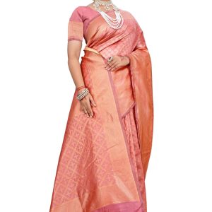 AXONIT Women's Banarasi Silk Saree with Golden Zari Weaving & Border with Unstitched Blouse Piece