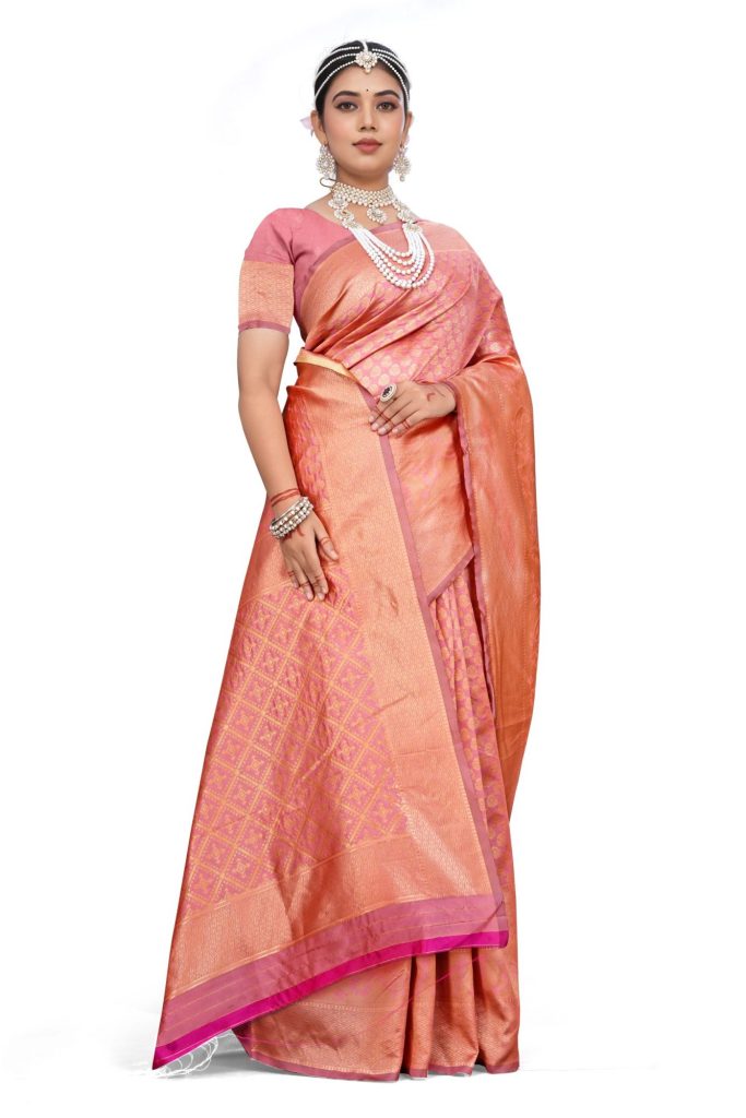 AXONIT Women's Banarasi Silk Saree with Golden Zari Weaving & Border with Unstitched Blouse Piece