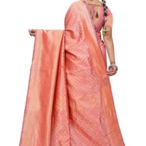 AXONIT Women's Banarasi Silk Saree with Golden Zari Weaving & Border with Unstitched Blouse Piece