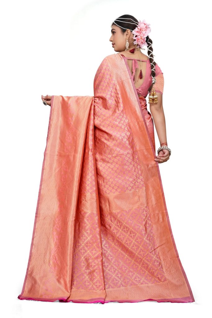AXONIT Women's Banarasi Silk Saree with Golden Zari Weaving & Border with Unstitched Blouse Piece