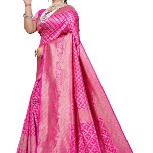 AXONIT Women's Banarasi Silk Saree with Golden Zari Weaving & Border with Unstitched Blouse Piece