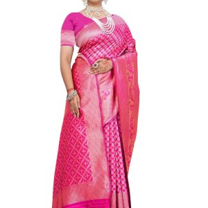 AXONIT Women's Banarasi Silk Saree with Golden Zari Weaving & Border with Unstitched Blouse Piece