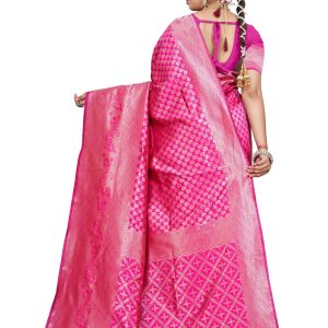AXONIT Women's Banarasi Silk Saree with Golden Zari Weaving & Border with Unstitched Blouse Piece