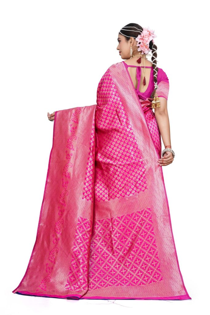 AXONIT Women's Banarasi Silk Saree with Golden Zari Weaving & Border with Unstitched Blouse Piece