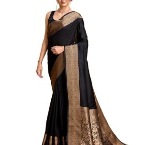 AXONIT Women's Premium Jacquard Silk Saree with Antique Gold Zari Border & Pallu weave & Unstitched Blouse Piece