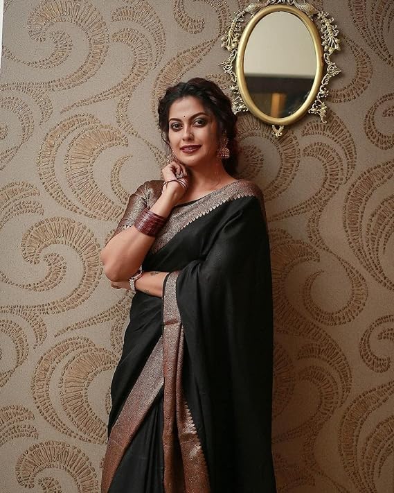 AXONIT Women's Premium Jacquard Silk Saree with Floral Brocade Border & Pallu Design with Unstitched Blouse Piece