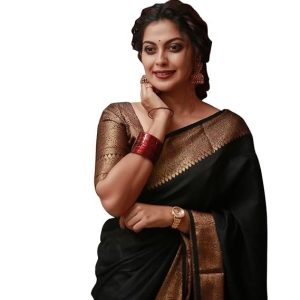 AXONIT Women's Premium Jacquard Silk Saree with Floral Brocade Border & Pallu Design with Unstitched Blouse Piece