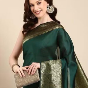 AXONIT Women's Premium Jacquard Silk Saree with Floral Brocade Border & Pallu Design with Unstitched Blouse Piece
