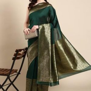 AXONIT Women's Premium Jacquard Silk Saree with Floral Brocade Border & Pallu Design with Unstitched Blouse Piece