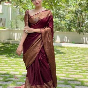 AXONIT Women's Premium Jacquard Silk Saree with Floral Brocade Border & Pallu Design with Unstitched Blouse Piece